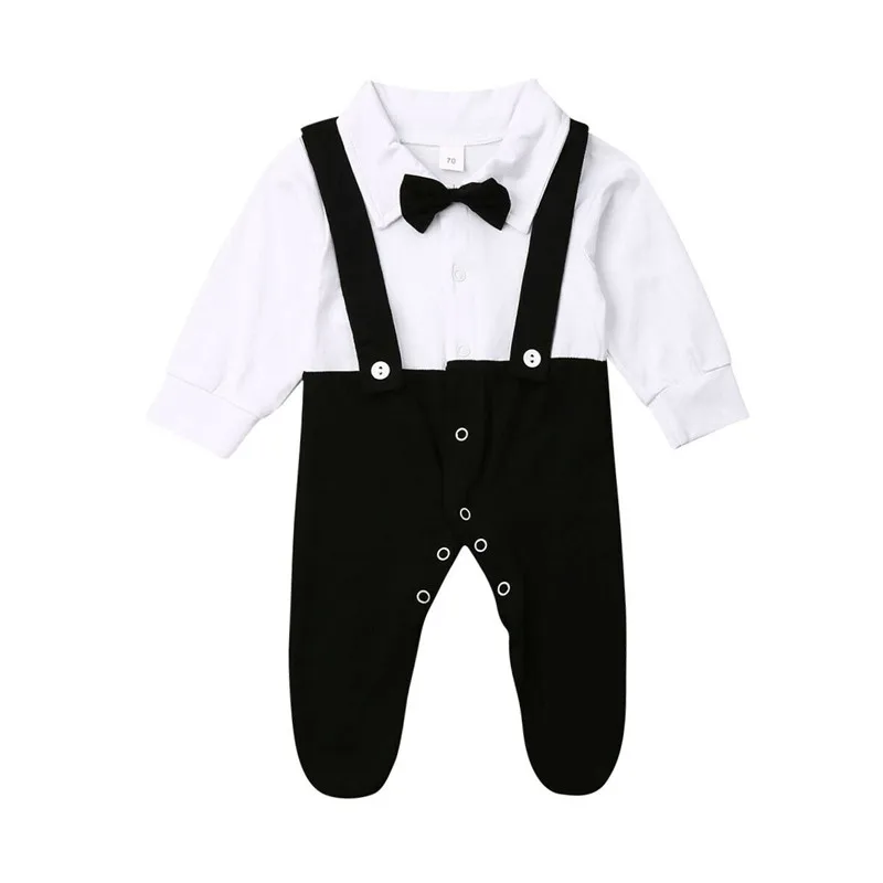 Rompoer/детский комплект одежды для маленьких мальчиков; рождественские вечерние комбинезоны с длинными рукавами; рубашка на лямках; комбинезон; одежда - Цвет: Черный