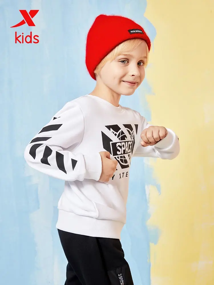 Xtep Fashion Boys O-neck Pullover Comfortable Kids Casual Letter Pattern Loose Sweatshirt Black White Red 681325209179