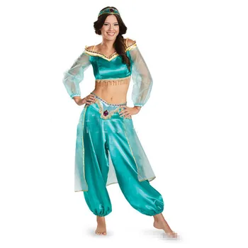 

Green & Rose Adult Aladdin Princess Jasmine Cosplay Costume Jamine costume Fancy Party Halloween Costume jamine with Headwear