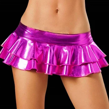 

Sexy Faux Leather Mini Skirt Women Wet Look Metallic Shiny Bodycon Micro Party Clubwear Short Skirts
