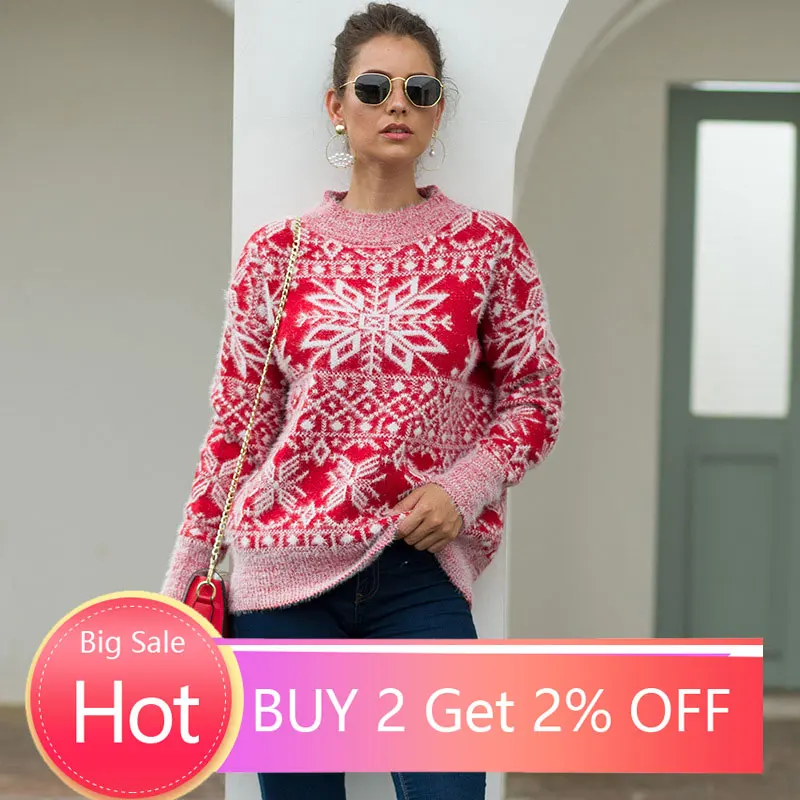 Online 2019 jerseys de Navidad para mujer jersey de Navidad grueso y cálido jersey para mujer con ciervo y alce suéter de invierno tejido para mujer