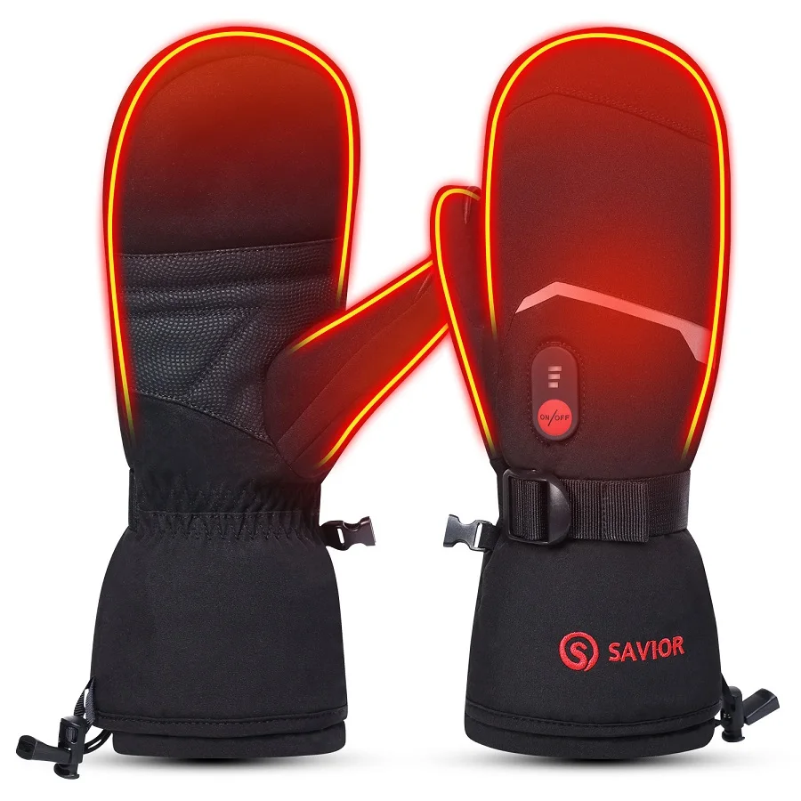 SAVIOR HEAT Heated Ski Gloves Heated Mittens for Men Women 7.4V Rechargeable Battery Gloves for Skiing Hiking