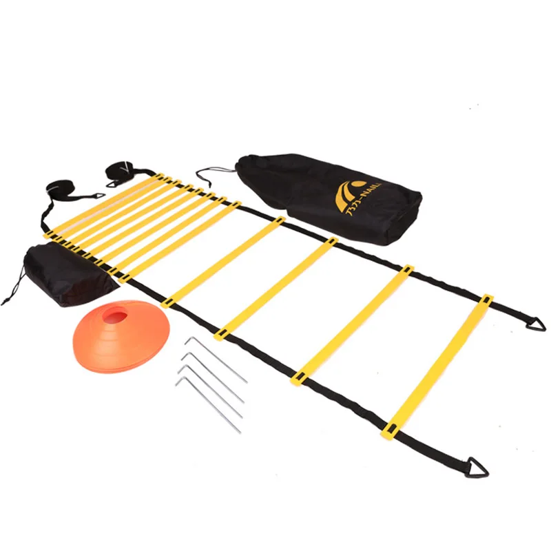 Speed Agility Training Set Indoor Outdoor PP Rungs Agility Ladder Resistance 1 Parachute with 4 Steel Stakes 5 Disc Cones Kit
