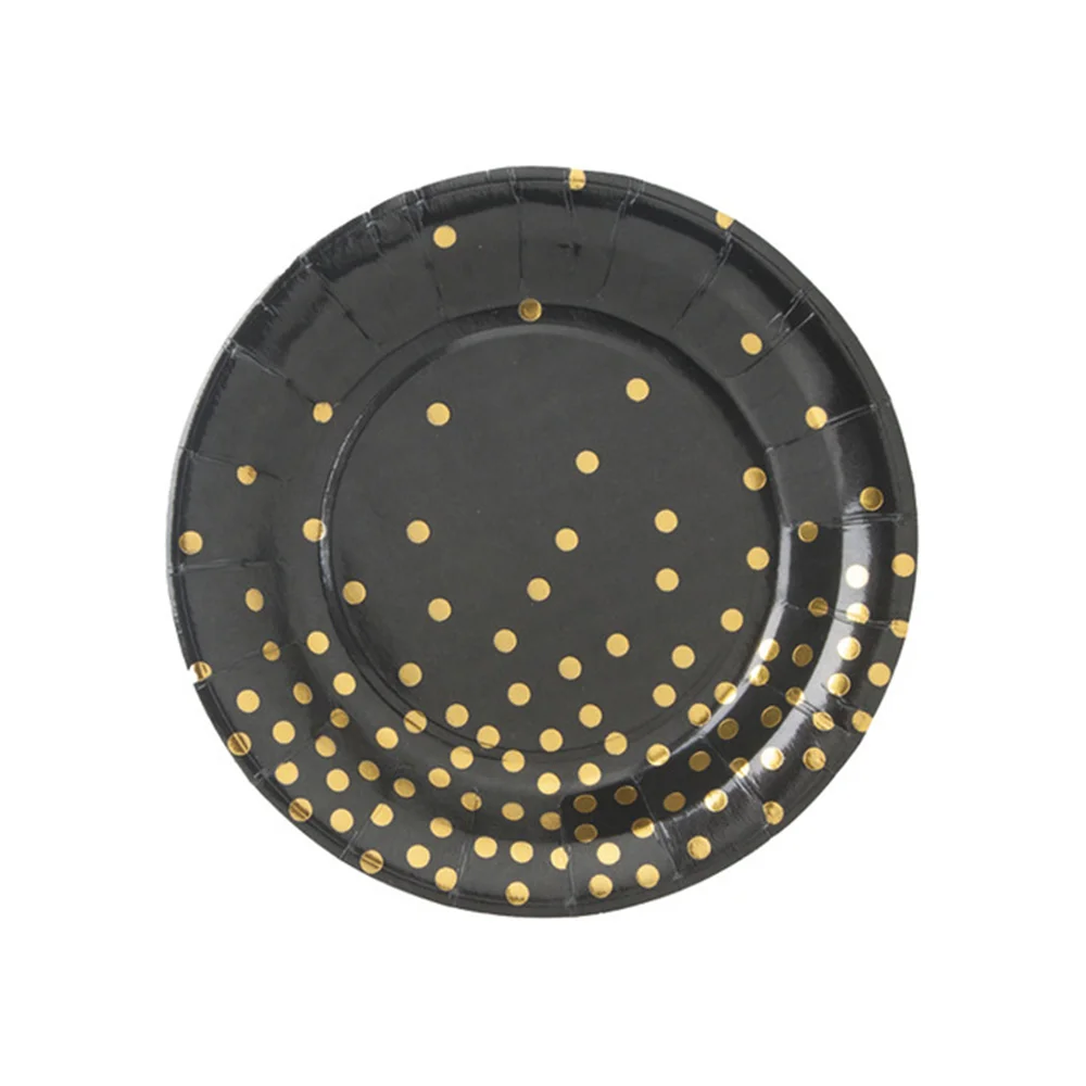 7 inch plate 10PCS Высокая-конец горячего тиснения, в черный горошек для маленьких девочек принадлежности для тематической вечеринки 7-дюймовый лоток одноразовые вечерние поставки продуктов охраны окружающей среды - Цвет: 7 inch plate 10PCS
