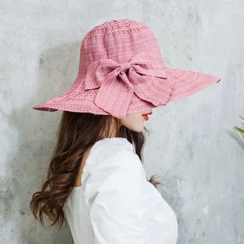 

Fashion Lady Basin Hat Elegant Bow Breathable Fisherman Hats Female Summer Big Eaves Sun-Shield Protection Stylish Princess Caps