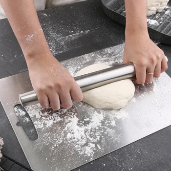 

Stainless Steel Rolling Pin Non-stick Pastry Dough Roller Bake Pizza Noodles Cookie Pie Making Baking Tools Kitchen Accessories