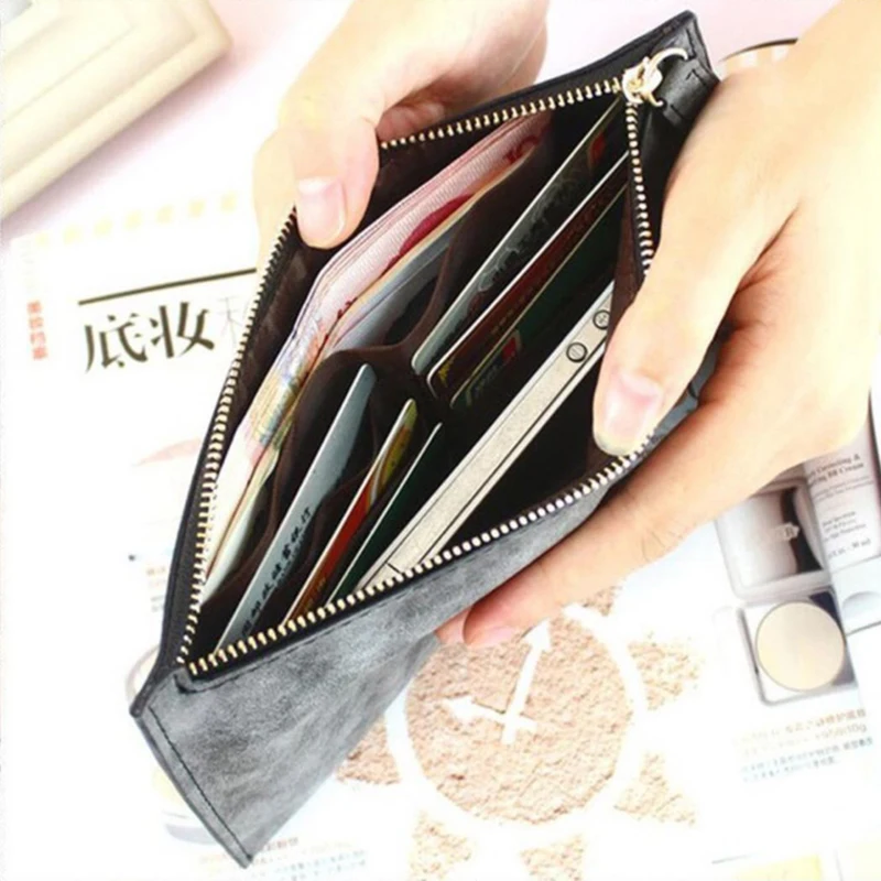 Women's Long Leather Wallet - Simple Style Coin and Card Holder