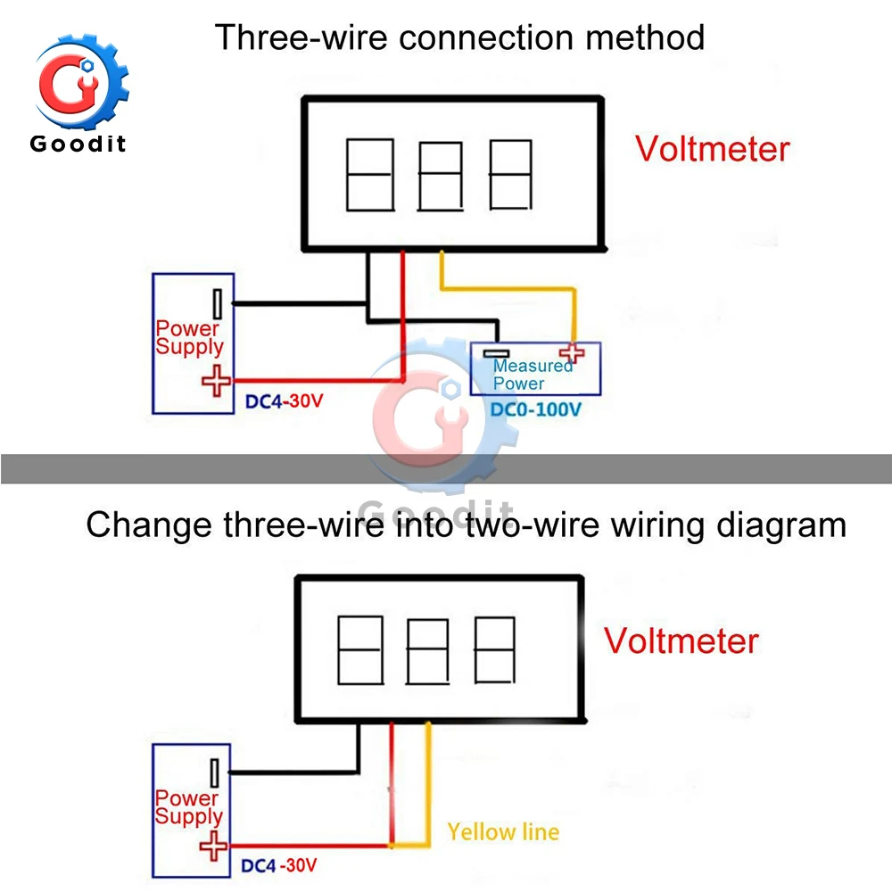 DC 0-100V светодиодный Дисплей цифровой мини-датчик напряжения постоянного тока Вольтметр 3-жильный Панель вольтметр 0,28 дюймов детектор монитор инструменты