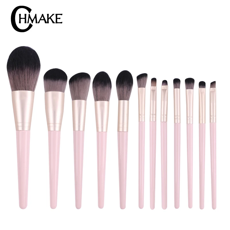 

Chmake 12PCS high quality makeup brushes professional makeup brush set tool kit pink synthetic hair powder blusheye brush