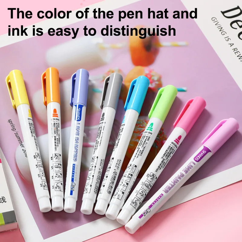8 Pcs Double Line Contour Pen Color Marker Pen Student Marker Stationery Set I88 #1 afbeelding