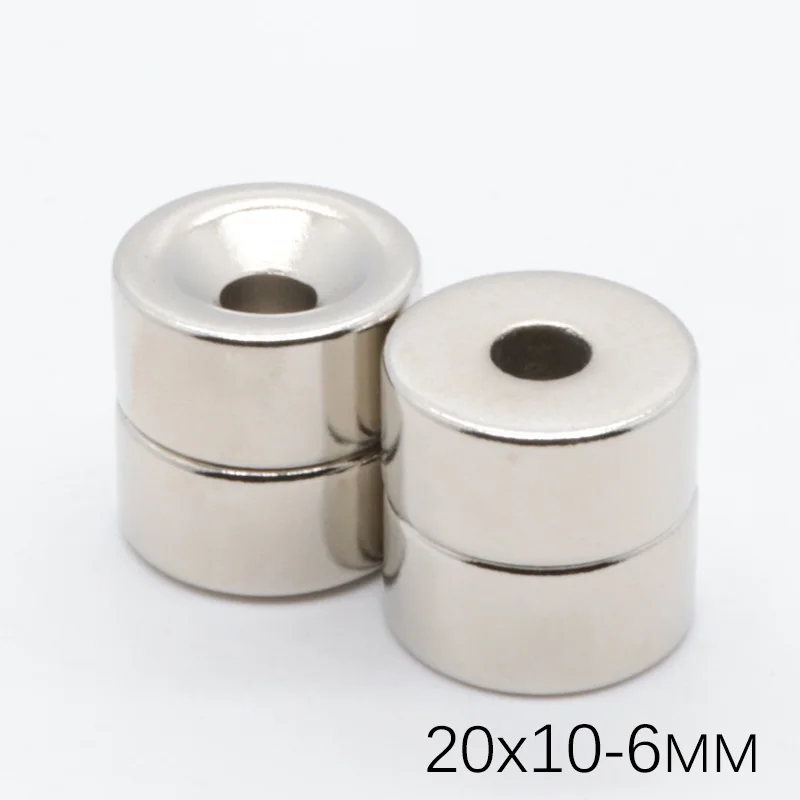 10Pcs 20x10 mm Hole 6mm Super Strong Round Neodymium Magnets Countersunk Ring Rare Earth Powerful Magnet NdFeB Magnetic
