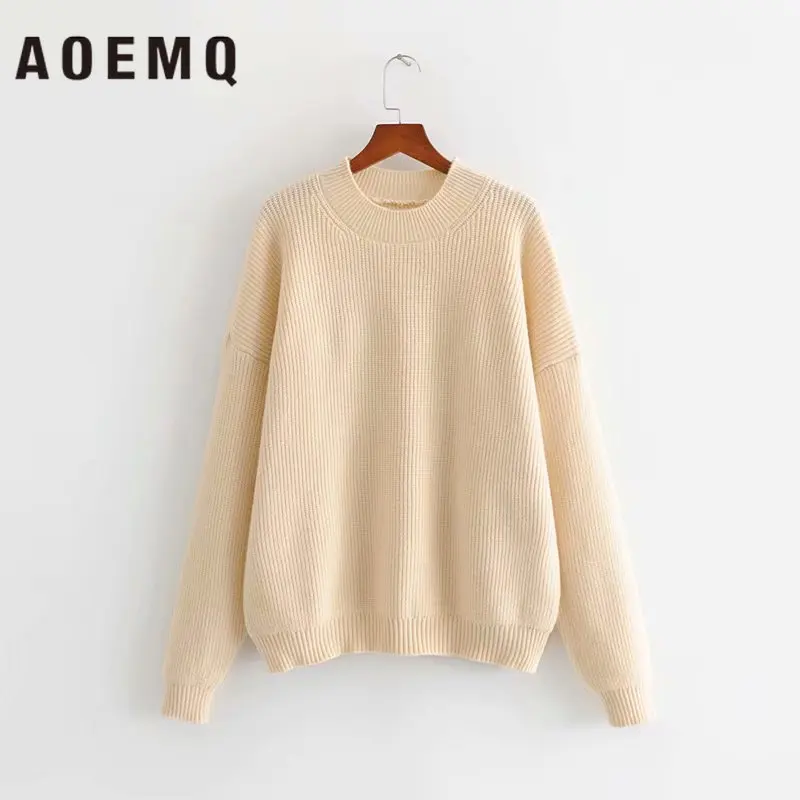 

AOEMQ Fashion Causal Women Sweaters 3 Colors Solid Hand Knitted Warm Pullovers Sweater O-Neck Collar Sweater Women Clothing