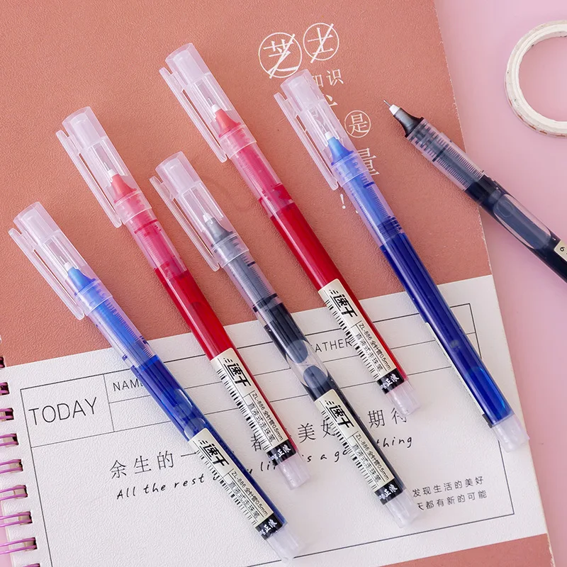 6/7pcs/set 0.5mm Roller Pen Black/red/blue Color Ink Straight Liquid  Rollerball Gel Pen For School Office Stationery Kawaii - Gel Pens -  AliExpress