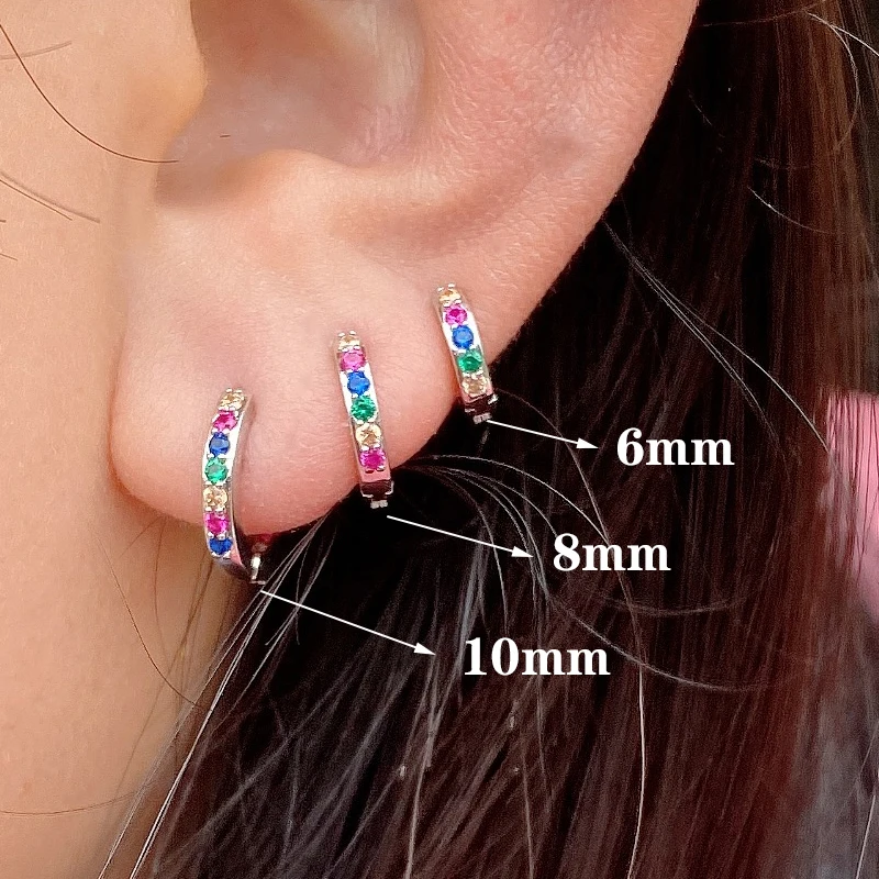 Hoop Earrings 1 Piece Exquisite Crystal Zircon Tiny Circle for Women Rainbow Cartilage Helix Tragus Earring Stud Body Piercing