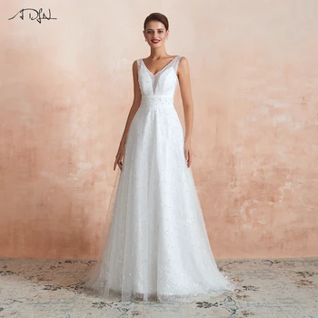 

Jiayigong Sexy Double V-neck Backless Wedding Dresses Robe De Mariee Sleeveless Lace Pearls Tulle A-line Wedding Gown Customized