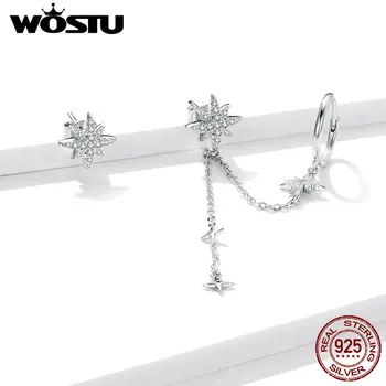 

WOSTU New Authentic 925 Sterling Silver Simple Dreamy Shining Stars Stud Earring for Women Silver ear Jewelry earring DAE433