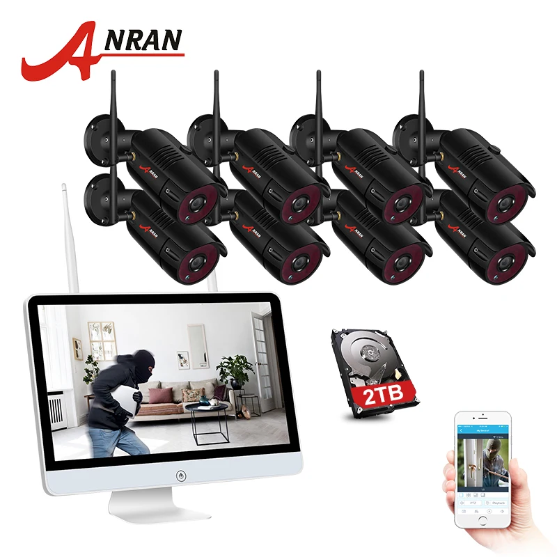ANRAN 8-канальная система видеонаблюдения 1080P HD 15 дюймов монитор NVR ip-камера уличная камера ночного видения система безопасности