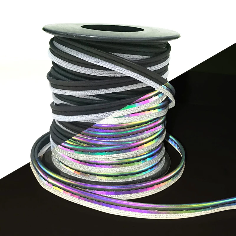 Bright Silver Rainbow Reflective Material Reflective Piping Fabric Strip Edging Braid Trim For Clothing Sew On 5M