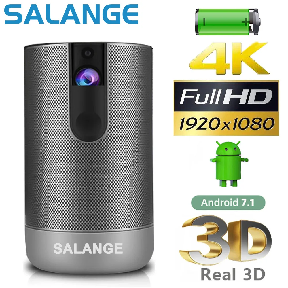 

Мини-проектор Salange P9 с поддержкой 4K для домашнего кинотеатра, портативный смарт-проектор для телевизора, совместимый с XiaoMi Samsumg Airplay, литье