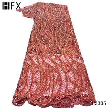 

HFX African fabric lace high quality sequins lace fabric 2020 African net lace French sequin fabric 5 yards for dresses F3305