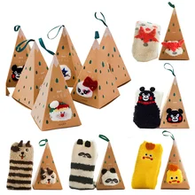 Women Christmas Socks 3D Cute Animal Deer Fluffy Coral Velvet Thick Warm Winter Funny Sock For Girl New Year Gift Sox with Box