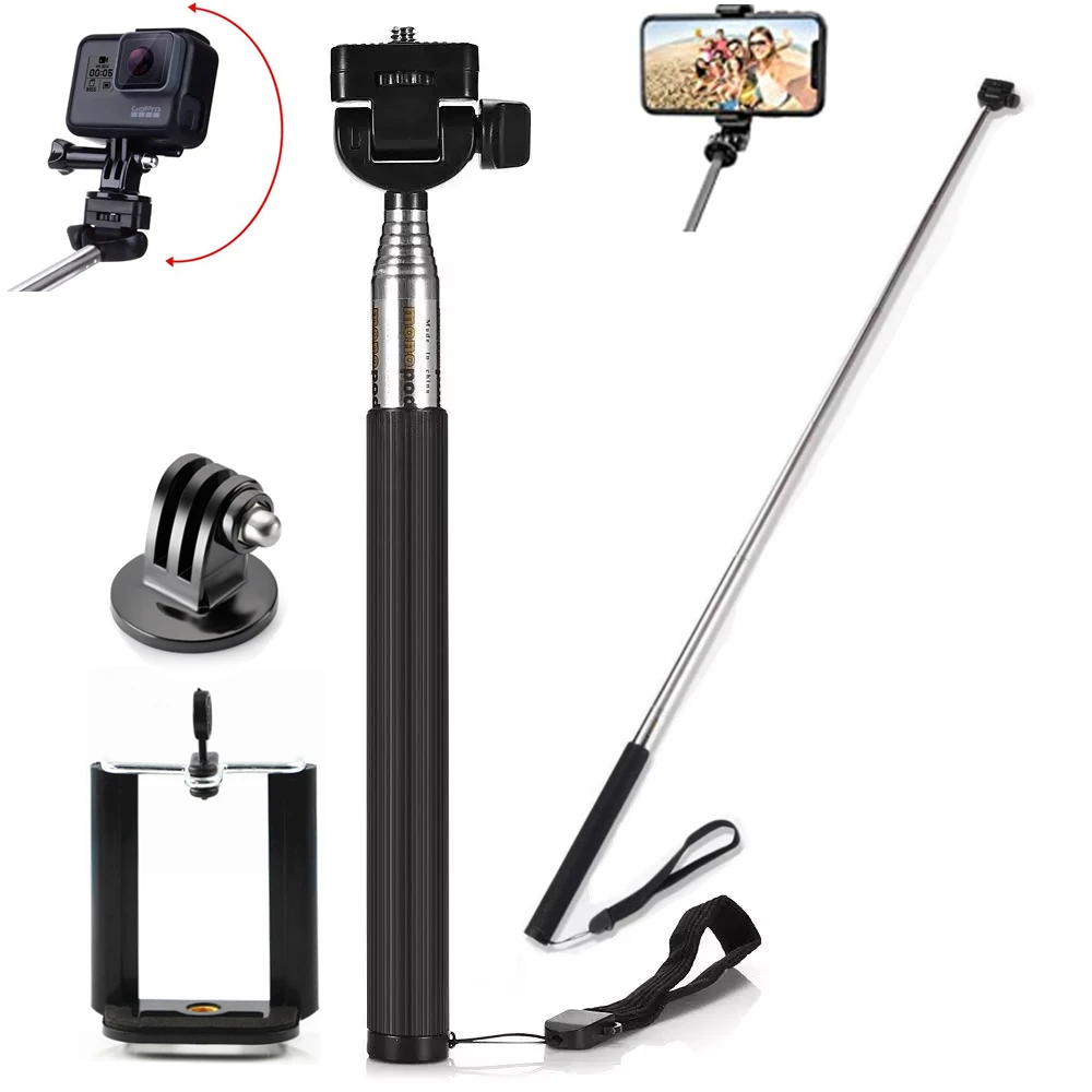 Palo Selfie de extensible monopié + adaptador de montaje para Gopro Hero 9 8 7 4 3 SJCAM XiaoYi EKEN H9R cámara de deportiva|Carcasas para videocámara deportiva| - AliExpress