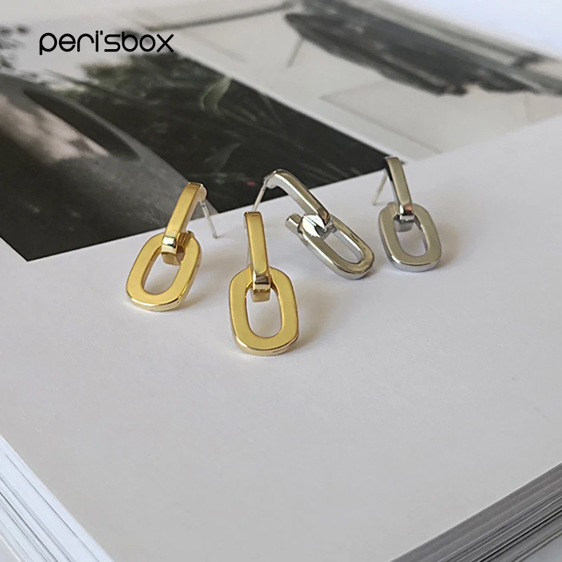 Женские серьги-гвоздики Peri'sBox однотонные золотистые с двойными звеньями