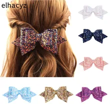 Pinces à cheveux brillantes pour filles, 5 pouces, grand nœud à paillettes, princesse scintillante, accessoires pour enfants 