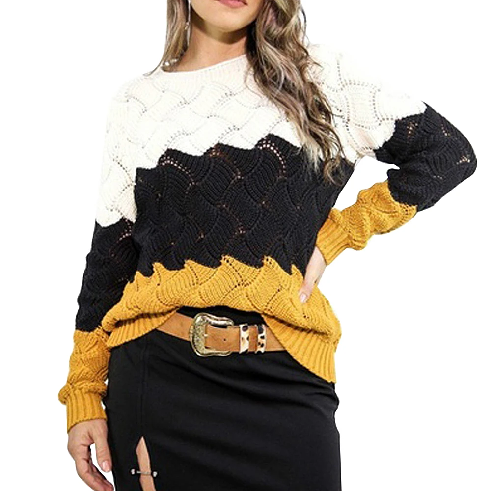 

Women's Sweaters Ladies Fashion Slim Fit Long Sleeve Stripe O-neck Knitted Sweater Tops S-3XL 2019 Autumn Winter Casual Knitwear