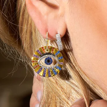 

Vintage Rainbow Lucky Eye Earrings Monaco Retro Egypt Temple Asymmetry Drop Women Fine Jewelry AB Multi Color Eyes Earring