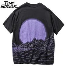 Морская волна, восходящая луна, футболки, хип-хоп, мужские футболки с коротким рукавом, уличная одежда, горный принт,, Летние повседневные топы, футболки из хлопка