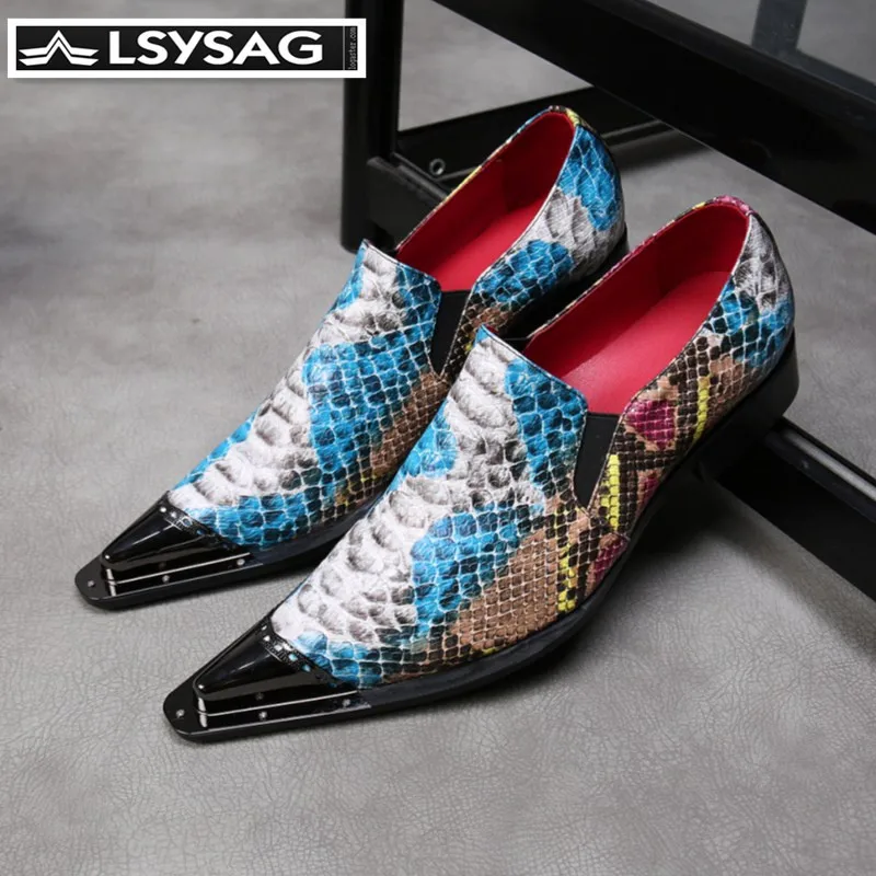 

New Snake Pattern Men's Luxury Party Leather Shoes Pointed Toe Formal Shoes Large Size Gentleman Business Brogue Shoes