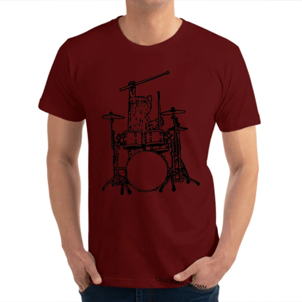 2018 Popular Men T-shirts Round Neck Short Sleeve Cotton Fabric Normal Tops Shirts Summer T-shirts Wholesale In My Head My Cat Always Play Drums T Shirt Fu maroon