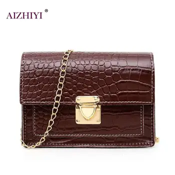 

Crocodile Leather Crossbody Bag for Women 2019 Fashion Casual Pure Color Female Chain Flap Messenger Shoulder Bags