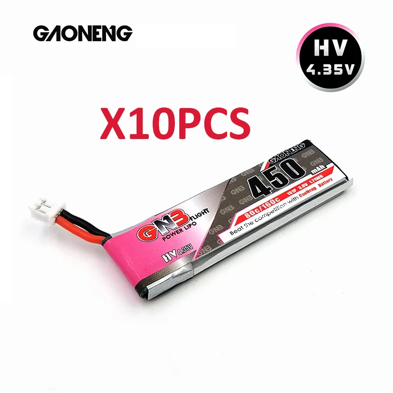 Gaoneng GNB 1S HV 4,35 V 450mAh LiPo батарея 80 с разъемом PH2.0 для RC FPV маленький Дрон TINY7 - Цвет: 10pcs