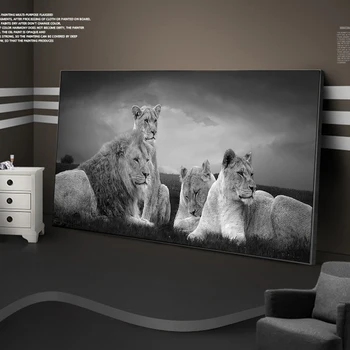

Black And White African Lions Family Canvas Art Posters And Prints Lions Animasl Canvas Paintings On the Wall Art Decor Pictures