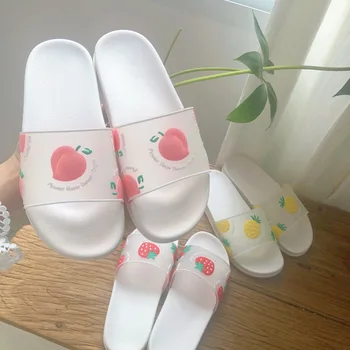 

Women Cartoon Fruit Cute Peach Strawberry Pineapple Transparent Slippers Summer Fashion Flat Sandals Indoor Home Shoes Flip Flop