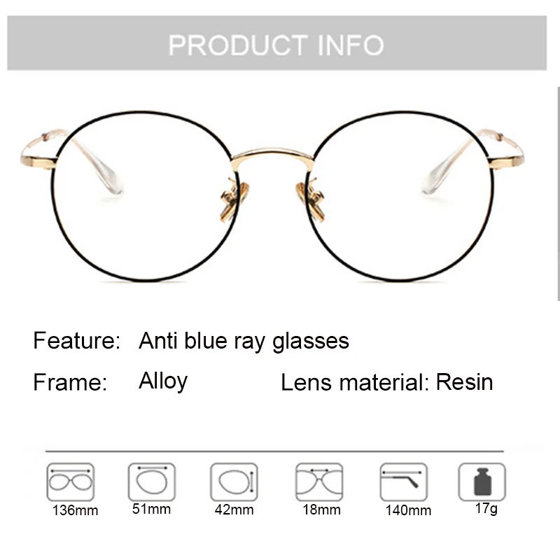 Fashion Anti Blue Ray Computer Glasses Women Vintage Men Round Glasses Frame Goggle Eyewear Myopic Optical Eyeglasses