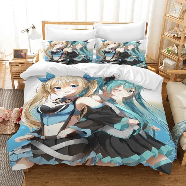 Color-8 Hatsune Miku 3D печатных мультфильм аниме красота постельное белье Комплект для девочек и мальчиков пододеяльник набор США/ЕС/AU постельное бельё ИЗ МИКРОВОЛОКНА НАБОР накидка на подушку - Цвет: Color-8