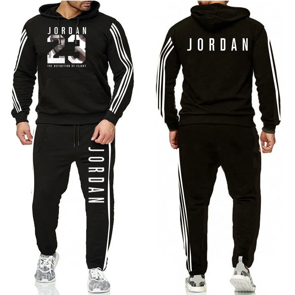 Great Value 2 Pieces Sets Tracksuit Men New Brand Autumn Winter Hooded Sweatshirt +Drawstring Pants Male Stripe Patchwork Hoodies Bigsweety