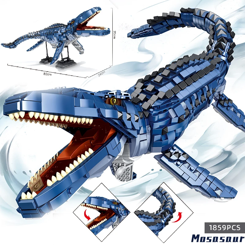 

New 1859pcs 2021 Jurassic Dino World Mosasaur Building Kits Bolcks Bricks Dinosaurs figures Toys for kids Christmas gifts