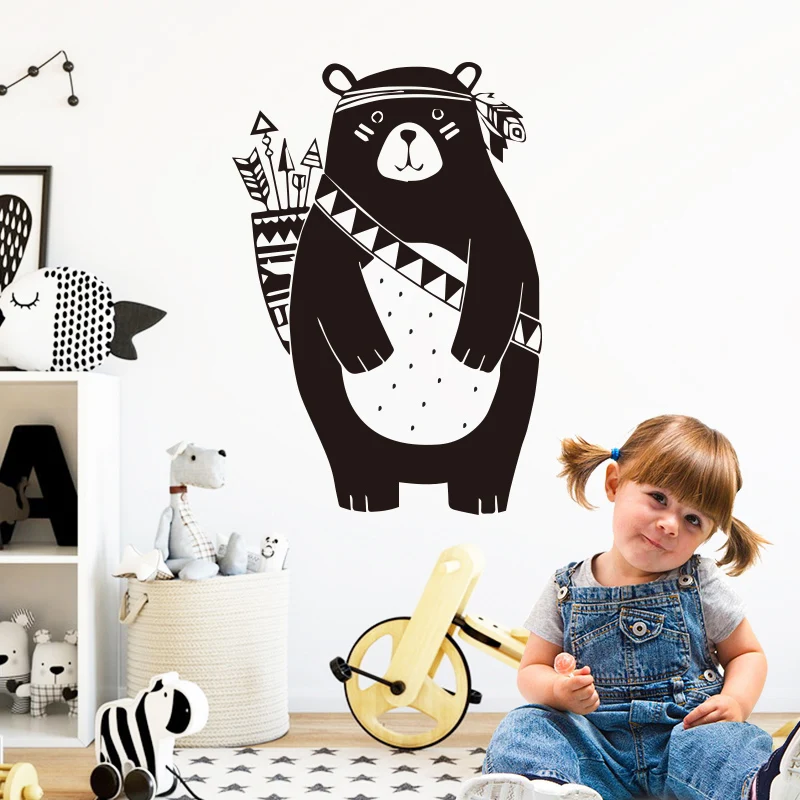 Cartoon Tribal Animals Vinyl Wall Sticker For Kids Room Decoration Babys Decals Stickers Bear Fox Wall Bedroom Accessories Decor