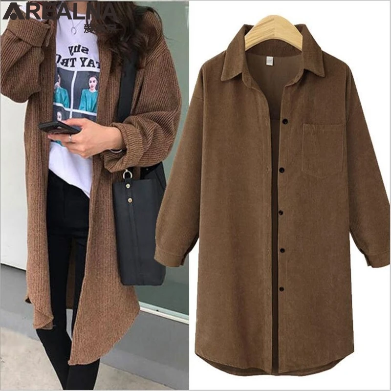 Camisas mujer осень зима винтажное кимоно вельветовое длинное пальто рубашка свободного кроя Женские топы и блузки размера плюс L-4XL