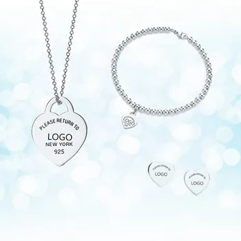 

Silver plated necklace bracelet earrings in classical style silver ms heart-shaped necklace holiday gifts