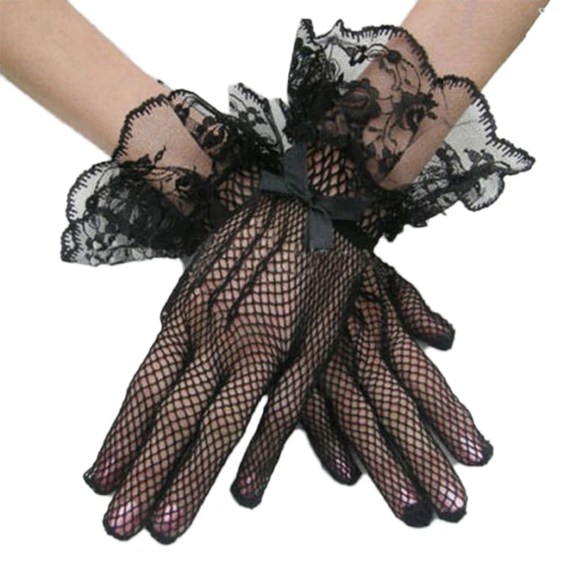 Women Lace Full Finger Long Gloves Party Wedding Prom Fancy Dress Mittens L 