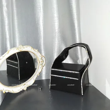 

Luxury Diamonds Box Evening Bag Women New Elegant Shiny Rhinestones Small Square Black Dinner Clutch Purse Female Chic Handbag
