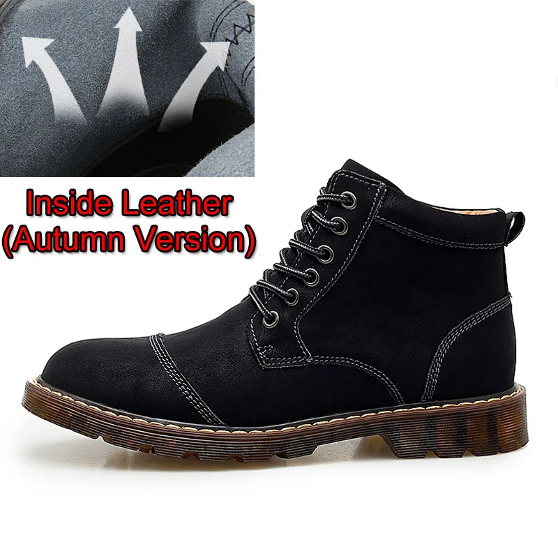 GLAZOV-зимние мужские ботинки; мужские водонепроницаемые ботильоны; Осенняя мужская модная повседневная обувь; теплые зимние ботинки на шнуровке; большие размеры 38-46 - Цвет: Black Leather