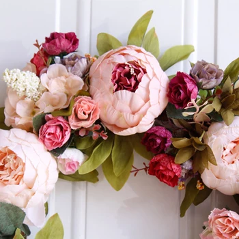 

40cm Spring Artificial Peony Garland Front Door Wreath Home Window Wall Decor DIY Home Decor Natural Rattan Wreath Easter Wreath