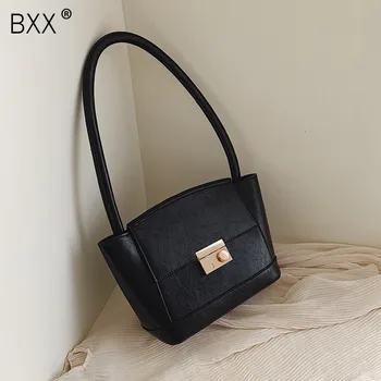

[BXX] Solid Color PU Leather Shoulder Bags For Women 2020 Brand Lock Handbags Small Travel Hand Bag Lady Fashion Bags HJ444