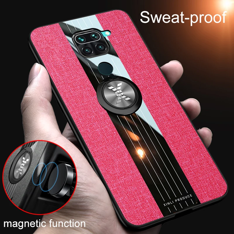 For Redmi Note 9 Case 6.53 inch Magnetic Ring Holder Fabric Hard Cover Soft Frame Cloth Cases Xiaomi 10X 4G Coque | Мобильные